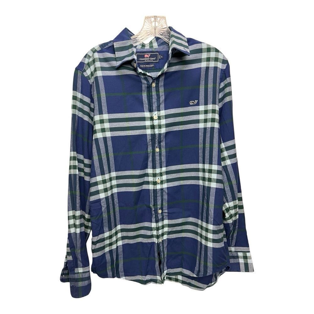 Vineyard Vines Slim Fit Whale Shirt Small Blue Plaid Flannel Cotton